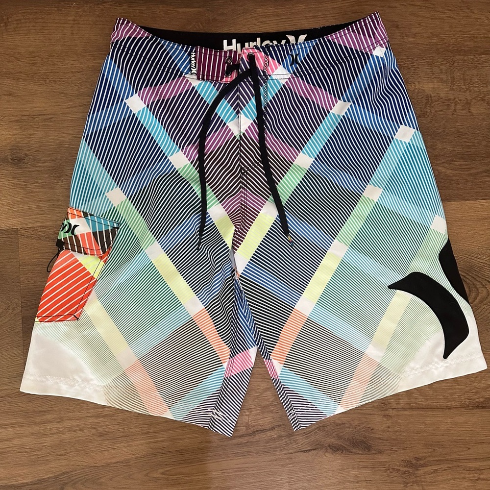 Hurley x Buckle Phantom Mens Plaid Geometric Multicolor Board Shorts Swim Trunks